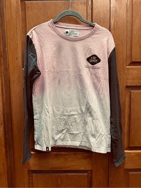 Dutch Bros Breast Cancer Pink to White Ombre Long Sleeve Tee with Black Sleeves